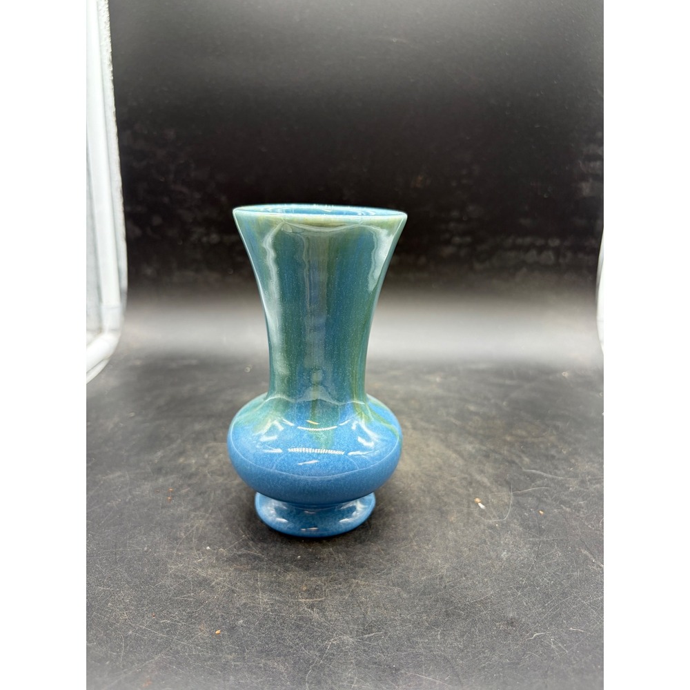 Vintage Boys Town Blue Green Drip Glaze Ceramic Bud Vase Mid Century Modern